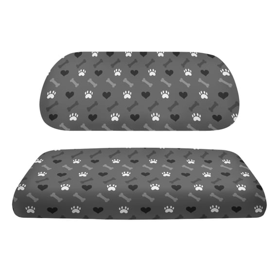 FUIALDOLG Gray Dog Paw Print Golf Cart Seat Covers 2-Piece Set, Universal Fit Golf Cart Seat Blanket with Elastic Edges for Club Car EZGO, Waterproof and Easy to Clean