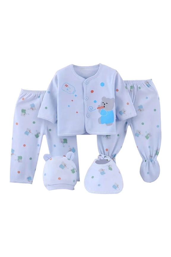 0-3 Months Baby Boy Clothes Newborn Boy Gifts Infant And Toddler Five Piece Cotton Baby Clothing Set Soft And Comfortable Baby Clothing Blue,Size 0-3 Months