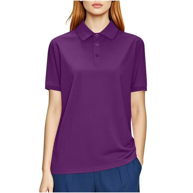JGGSPWM T-Shirt de Golf pour Femme à Manches Courtes, Décontracté, Classique, à Col, à Boutons, Mode, Uni, Doux, Simple, d'Été, Basique, Grande Taille, Haut, Violet, 4TG
