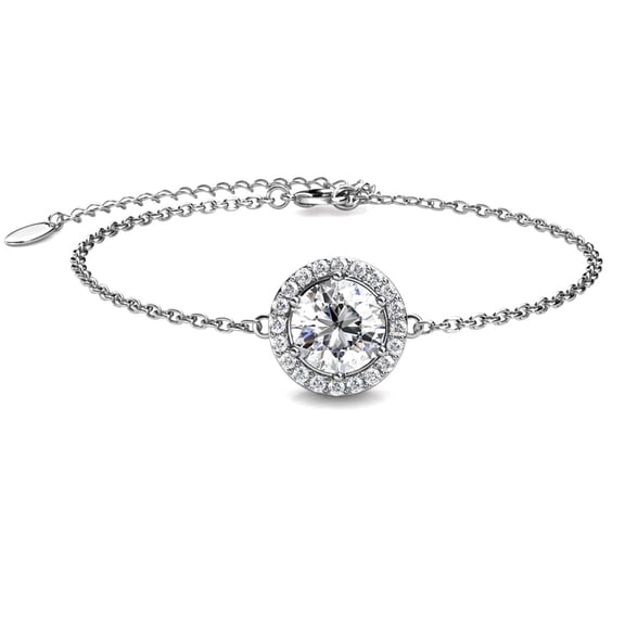 Cate & Chloe Blake 18k White Gold Plated Halo Chain Bracelet with Swarovski Crystals Gift for Women
