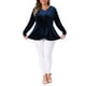 thumbnail image 2 of Blusa de muñeca de terciopelo curvy para mujer de tallas grandes Agnes Orinda para la fiesta del Día de San Patricio, otoño e invierno, 1X, azul oscuro, 2 of 6