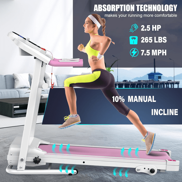 Ambifirner Quiet Foldable Treadmill - 2.5HP Brushless Motor, 3-Level Incline, Space Saving for Small Homes