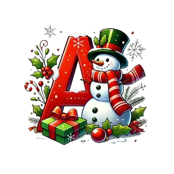 Alphabet Christmas Ornaments, 26 Letters Acrylic Christmas Tree Decorations with Santa Hat Design, DIY Personalized Xmas Hanging Pendants Set(A)