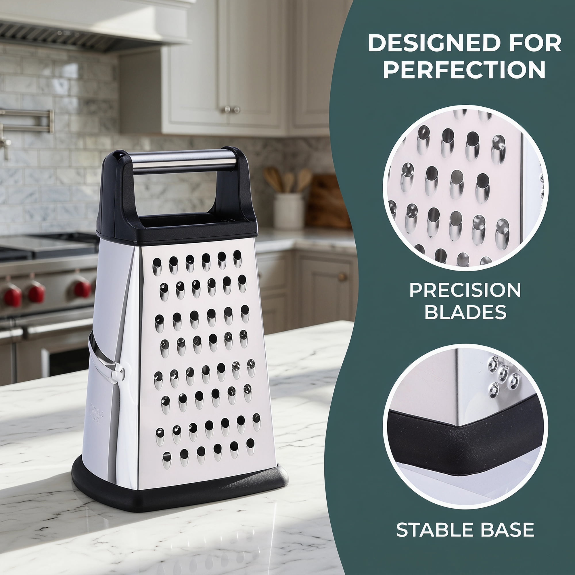 Unique Bargains 4-Sided Box Stainless Steel Mandoline Slicer with Non-Slip Base 5.1"x7.7"