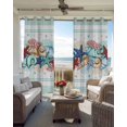 thumbnail image 4 of Teal Green Starfish Blackout Curtains, Light Blocking Print Window Curtains, Summer Coral Beach Conch Coastal Thermal Insulated Window Drapes for Living Room Kitchen Cafe 2 Panels, 84"W x 63"L, 4 of 9