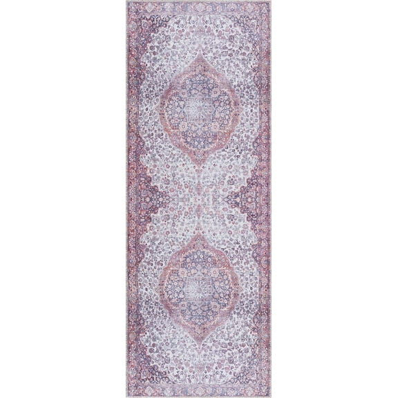 BoutiqueRugs Cael Oriental Runner Rug - Machine Washable - Off White, Red, Mustard - 2'7" x 10' Runner