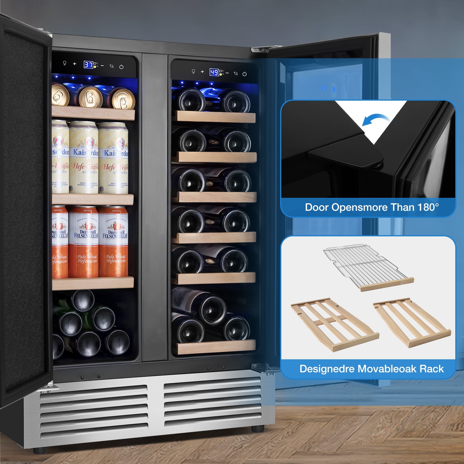 Nipus 24" Wine and Beverage Refrigerator,Dual Zone Hold 18 Bottle and 57 Can,Digital Touch Control,Built-In or Freestanding