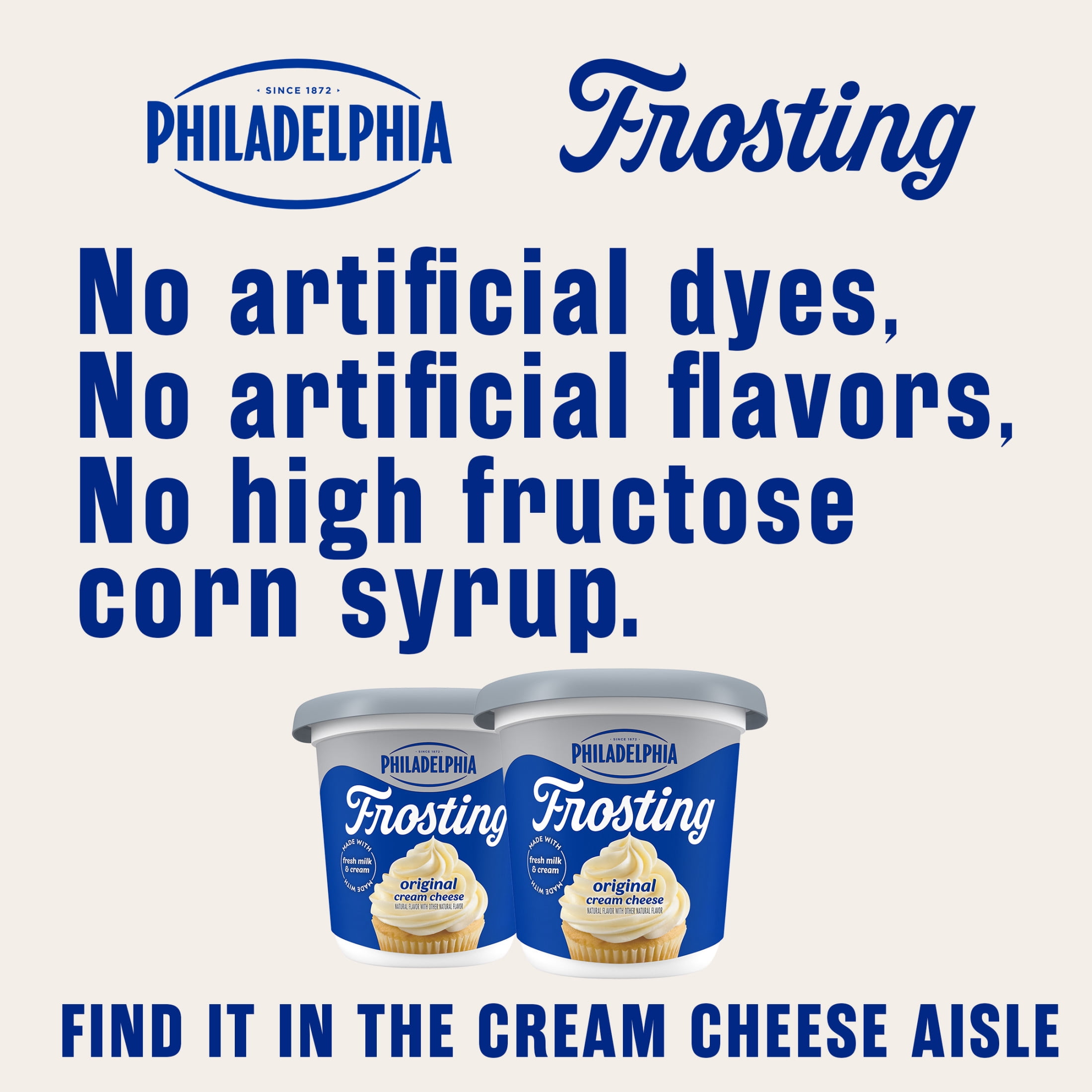 Philadelphia Cream Cheese Frosting, Ready to Eat, 1 Tub, for Desserts and Treats, Original Flavored, No Artificial Flavors or Dyes, 16 oz