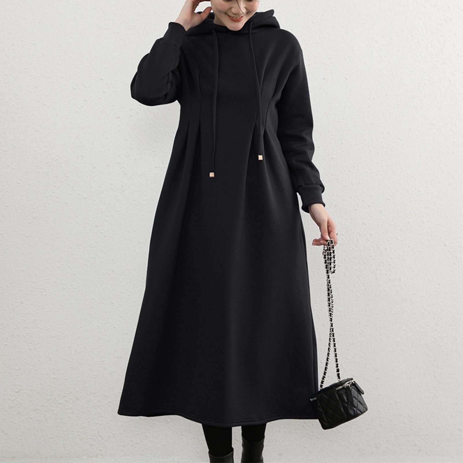Mrat Long Dress for Women Womens Long Hoodie Dress High Waisted Tunic Thicken Fleece Lined Pullover Sweatshirt Long Dress Women's Club & Night out Mrat Long Dress for Women Womens Long Hoodie Dress High Waisted Tunic Thicken Fleece Lined Pullover Sweatshirt Long Dress Women's Club & Night out