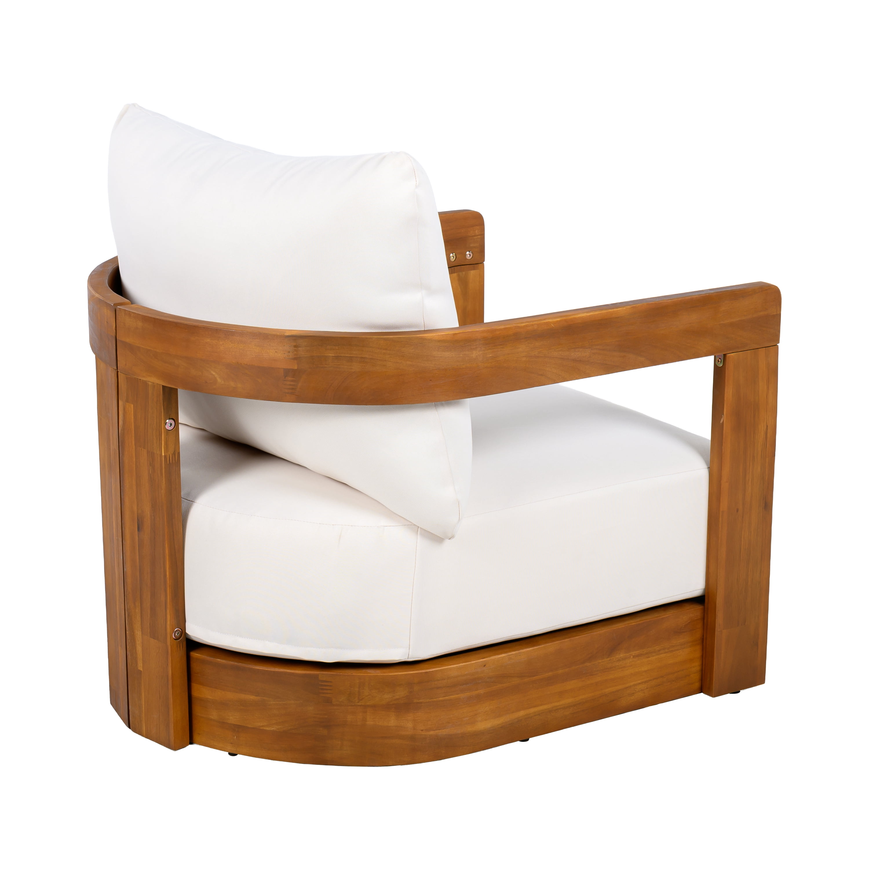 Tub Style Club Chair, Acacia Wood Outdoor Chair with Water-Resistant Cushions for Patio, Teak and Beige