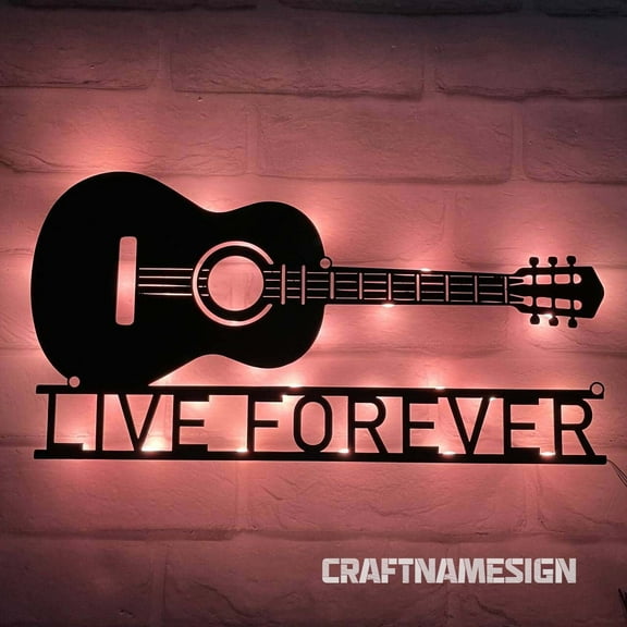 Craftnamesign Custom Guitar Metal Sign LED Light, Guitarist Gifts, Guitar Sign, Guitar Wall Decor