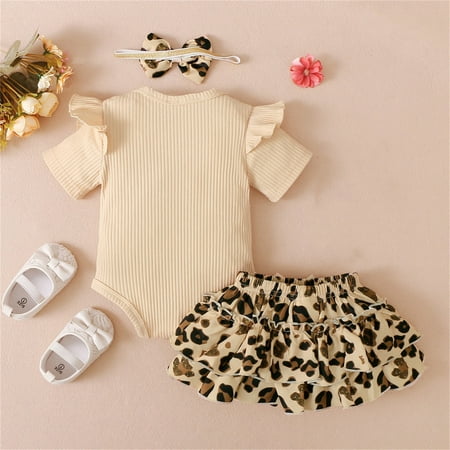 

kpoplk Toddler Summer Outfits For Girls Baby Girls Summer Shorts Set Solid Color Sleeveless Top Dress Cotton T-Shirt Ruffle Shorts Clothes Set(Khaki)