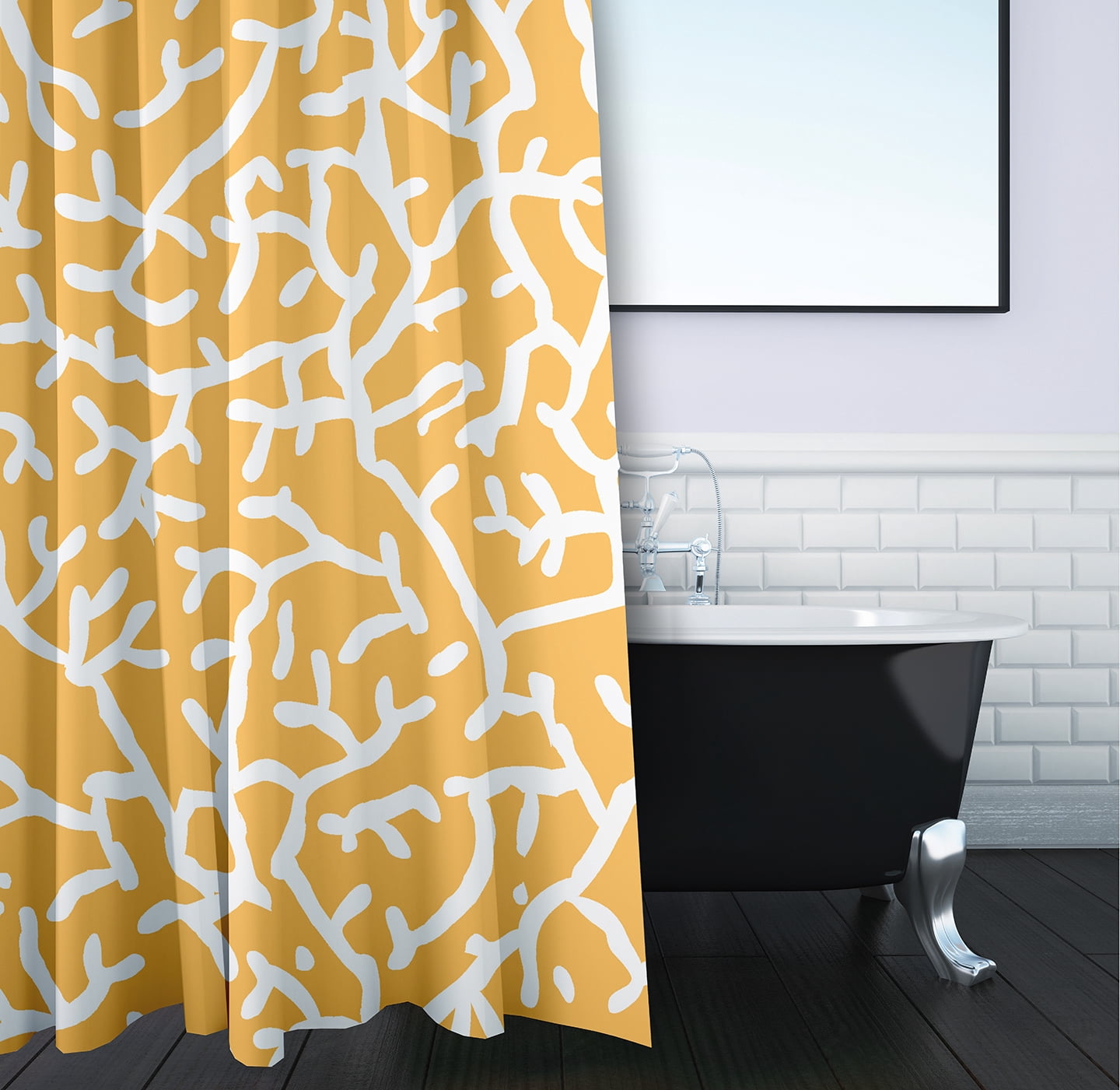 Simply Daisy 70" W x 73" L Seaweed Polyester Shower Curtain, Egg Yolk Yellow [1 Ct]