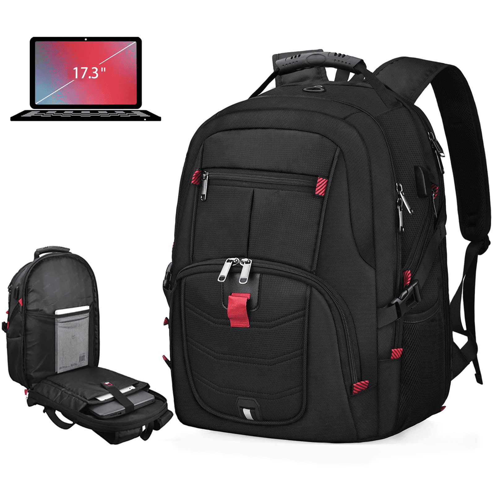 Extra Large School Backpack for Men Black Big Student Computer Bookbag for 17 Inch Laptop TSA Friendly College Backpack for Men Women Durable Travel Laptop Backpack with USB Charging Port 