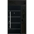 thumbnail image 3 of Front Exterior Prehung Steel Door / Deux 6083 Black Enamel / Side and Top Exterior Window Sidelite / Stainless Inserts Entry Metal Modern Painted W36+12" x H80+16" Left hand Inswing, 3 of 5