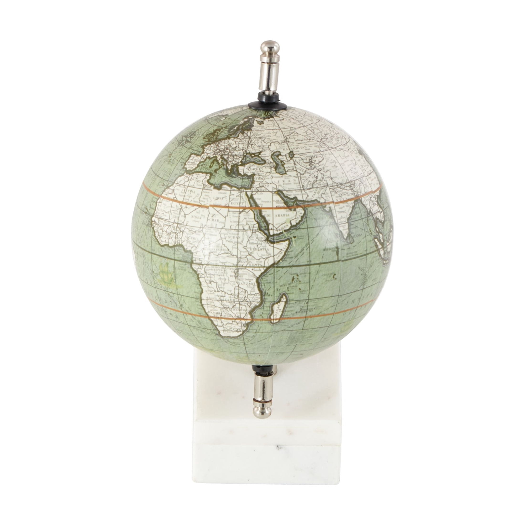DecMode 6" White World Map Globe with Marble Base