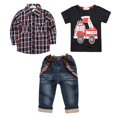thumbnail image 1 of New Gentleman Children's Clothing Spring And Autumn Boys European And American Fan Car Ches Check Shirt Jeans Three-Piece SuitPhoto Color7T-110 He Qiyong unisex, 1 of 1