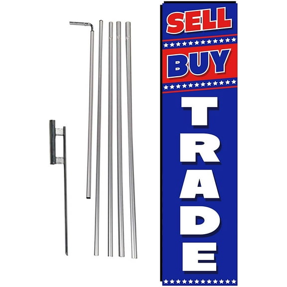 Buy Sell Trade Outdoor Advertising Rectangle Feather Banner Swooper Flag Sign with Flag Pole Kit and Ground Stake