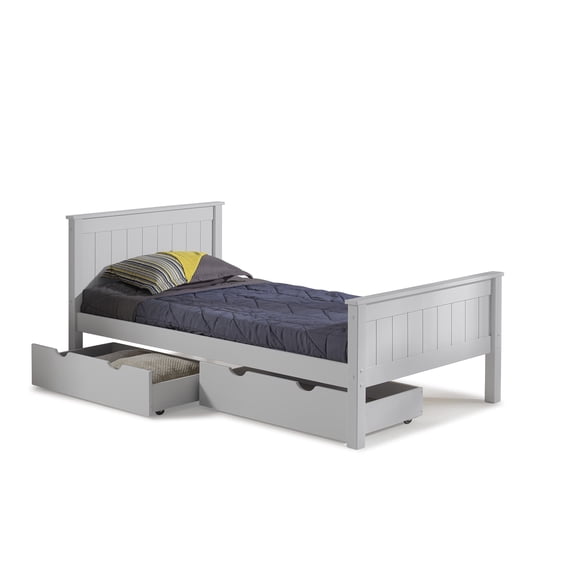 Alaterre Furniture Harmony Twin Bed Frame with Storage Drawers, Headboard, and Footboard, Dove Gray