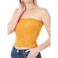 thumbnail image 3 of "Women Strapless Pleated Solid Colors Smocked Bandeau Sexy Tube Crop Tops (DEEP CAMEL, Medium)", 3 of 4