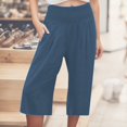 thumbnail image 3 of Palazzo Capri Pants for Women Cotton Linen Lightweight Elastic Waist Wide Leg Loose Flowy Capris with Pockets, 3 of 4