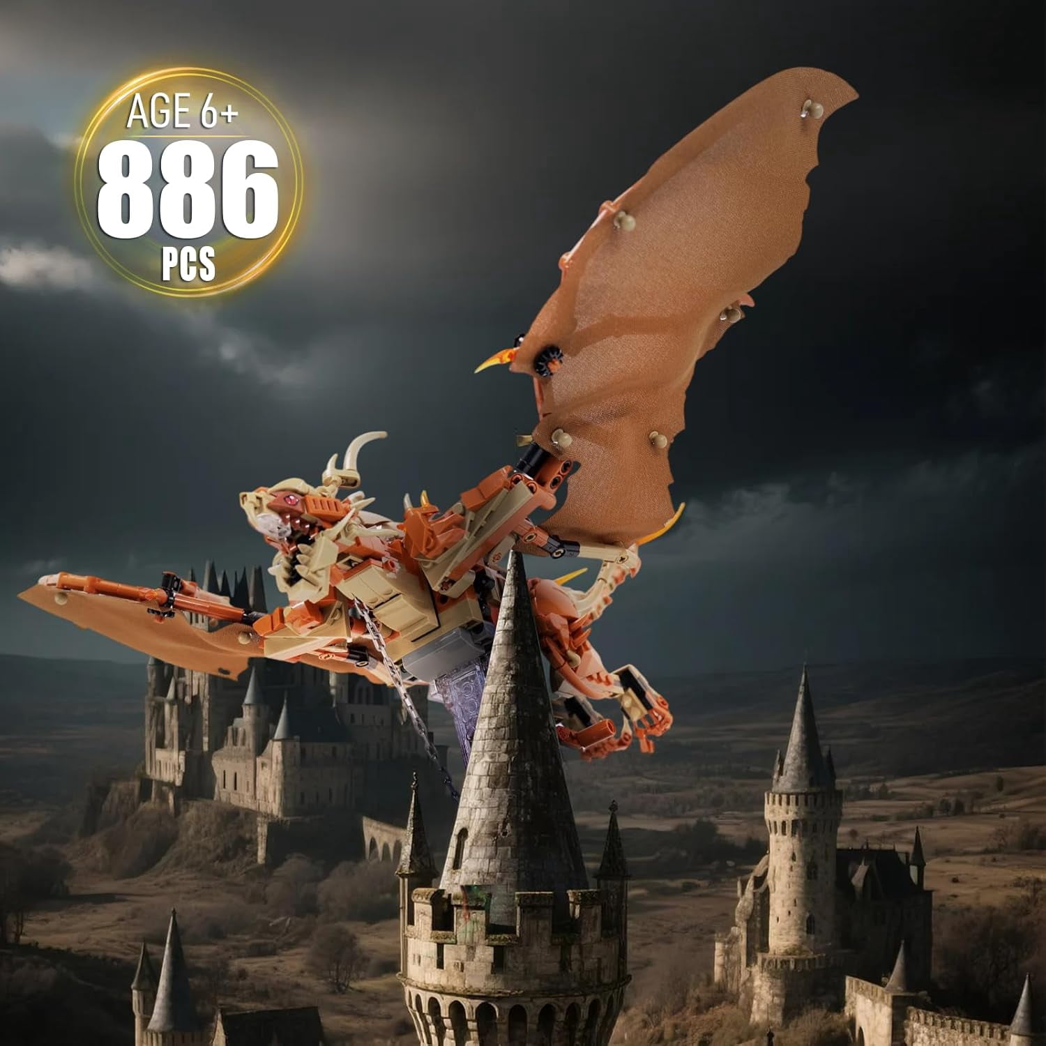 Ideas Magic Wiki Fire Dragon Harry Building Set，Compatible with Lego Adults Collectible MOC Potter Dragon Model STEM Toy for Fans Home Decor,Creative Gift for Kids Boys & Girls 8-16 (886 PCS)