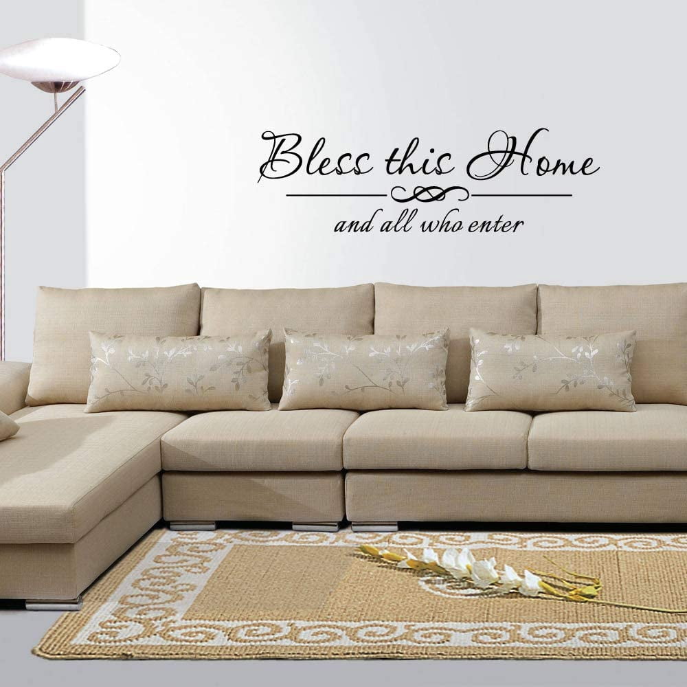 Bless This Home and All Who Enter - Pure Black Vinyl Wall Decal Quote Carved Seperated Letters Home Entryway Lettering Blessed Stickers Room Decor Art Handwriting