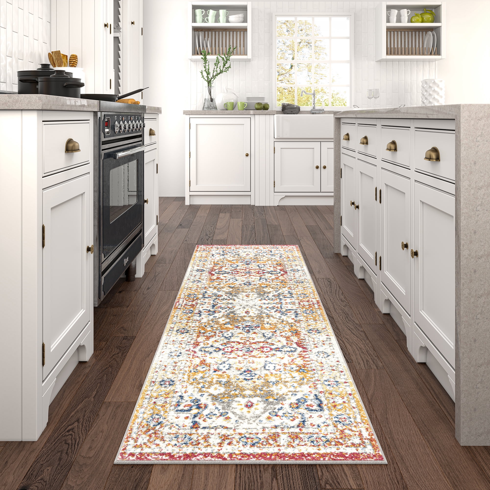 Chelsea Transitional Oriental 2'3'' x 7'3'' Multicolor Polypropylene Indoor Runner Rug, 2' x 7'