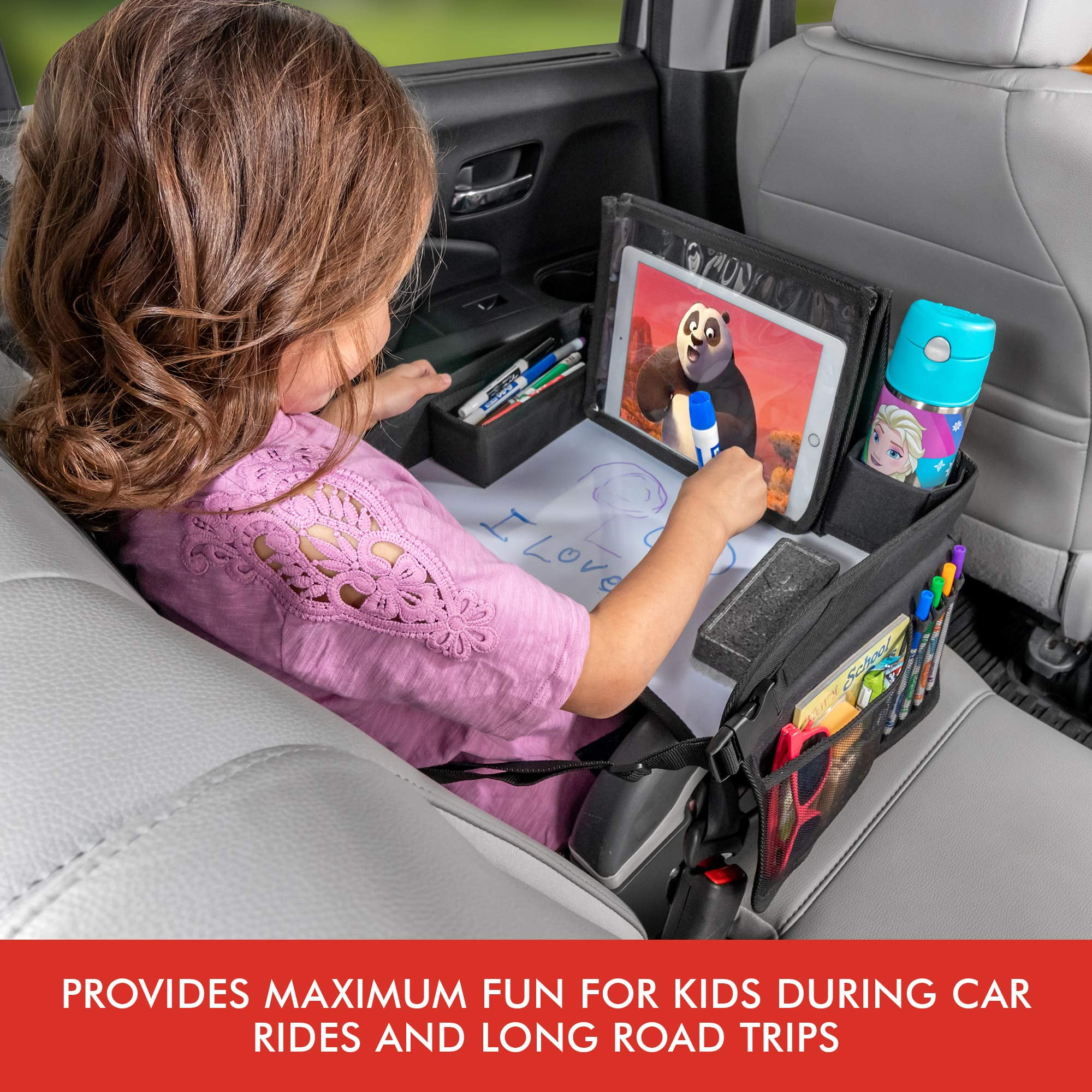 Kids Carseat Travel Stroller Table Great for Road Trips Airplane Seat Organizer Lap Desk for Eating Activity Tray Car Travel Tray for Kids Ipad Holder Stand 