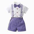 thumbnail image 2 of Toddler Boy Gentleman Outfit Clothes Sets Toddler Boy Formal Outfit Striped Short Sleeve Shirt & Suspender Shorts with Bow Tie 2-Piece Boy Wedding Tuxedo Outfits, 2 of 7