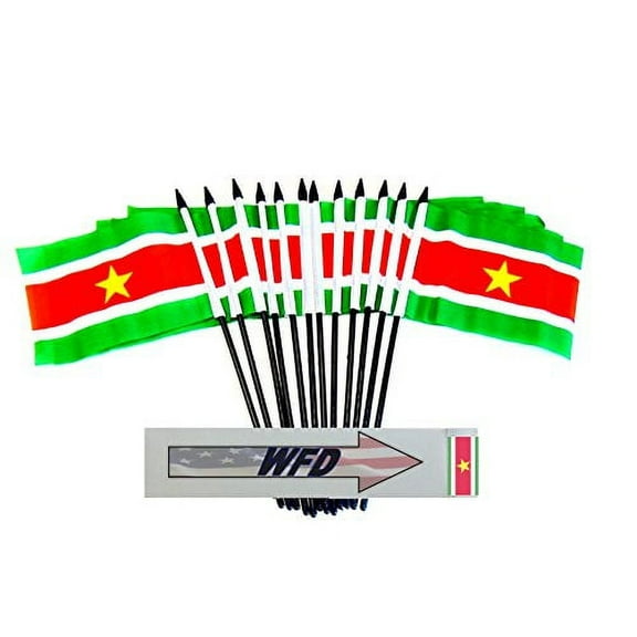 Pack of 12 4"x6" Suriname Polyester Miniature Office Desk & Little Table Flags, 1 Dozen 4"x 6" Surinamese Small Mini Hand Waving Stick Flags