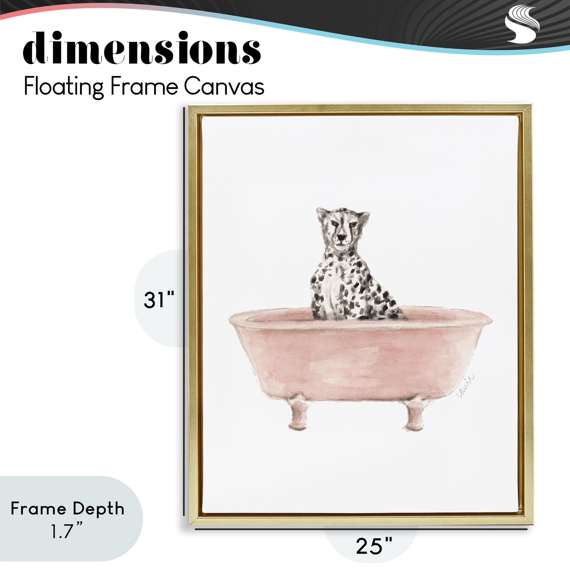 Stupell Industries Cheetah in Pink Tub Gold Framed Floater Canvas Wall Art, design by Lanie Loreth