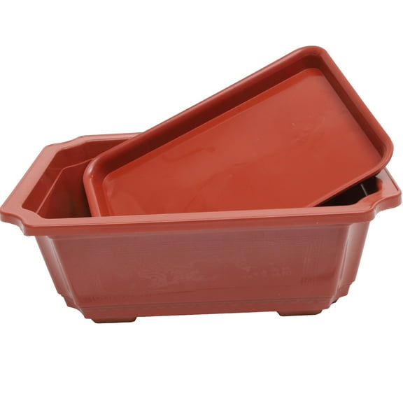 PBPBOX 17 X 12in Plastic Flowerpot Planters with Drainage Tray Rectangular Bonsai Container for Outdoor Vegetables and Orchids 2pcs