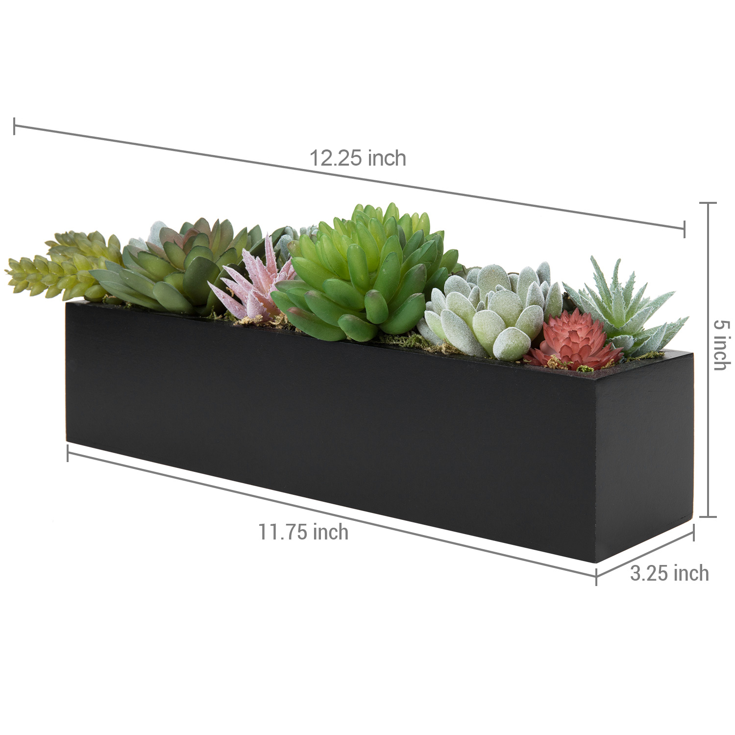 MyGift 12 Inch Modern Artificial Succulent Plants Arrangement Centerpiece in Black Rectangular Wood Planter Box - image 4 of 5