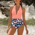 thumbnail image 2 of Womens Swimsuits V Neck Ruffle Back Print One Piece Bathing Suit,Pink,S, 2 of 5