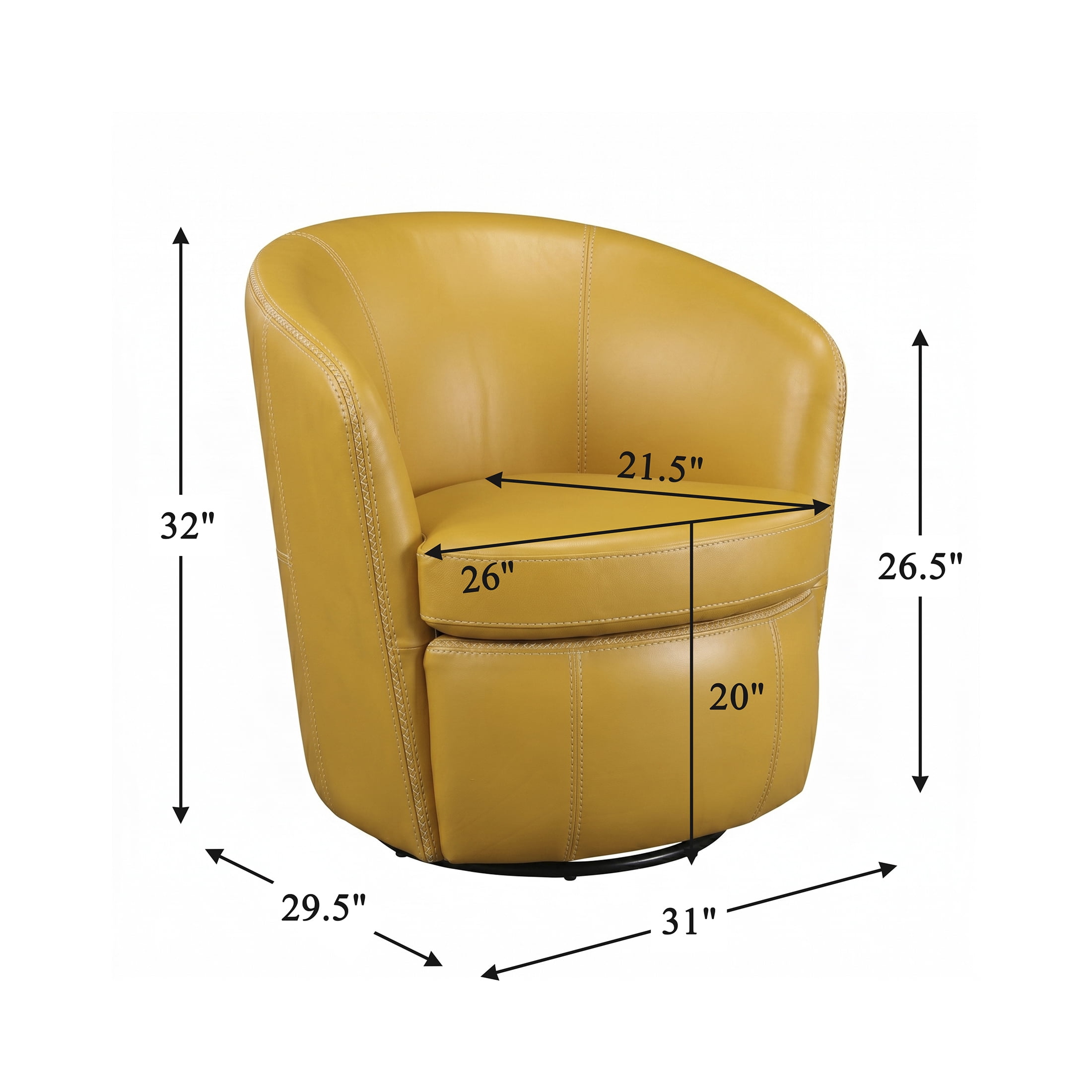 OakvillePark Evercliff Leather Swivel Chair, Yellow