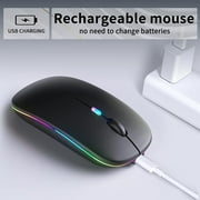 Wireless Mouse, G12 Slim LED Rechargeable Silent Wireless Mouse for Laptop, 2.4G Portable USB Optical Computer Mouse Wireless Computer Mice, Matte Black
