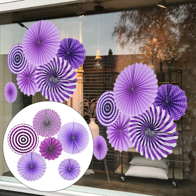 Décoration d'Automne pour la Maison, Éventails en Papier Suspendus, Ensemble de Fête, Guirlandes en Papier à Motif Rond pour Anniversaire, Baby Boy, Douche, Collation des Grades, Ensemble de 6