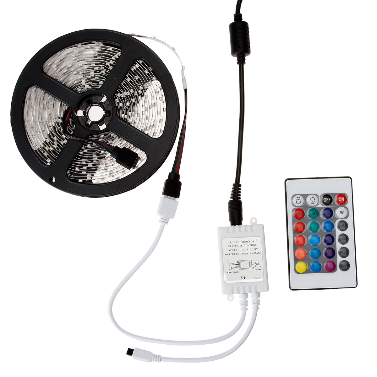 SUPERNIGHT 32.8ft 300LEDs SMD 5050 Flexible 10M 30Leds/M LED Strip Light 24V Non-Waterproof + 24Keys IR Remote Controller