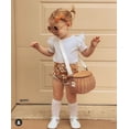 thumbnail image 1 of Enfants Tout-Petits Bébé Filles Manches Courtes Col Rond Couleur Unie T-shirt et Short Imprimé Feuille Ensemble de Mode d'Été 2 Pièces Ensemble, 1 of 3