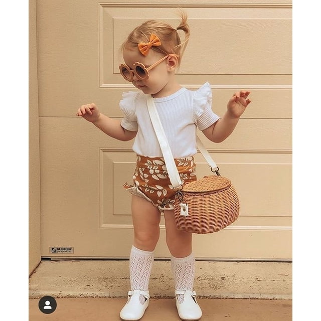 Enfants Tout-Petits Bébé Filles Manches Courtes Col Rond Couleur Unie T-shirt et Short Imprimé Feuille Ensemble de Mode d'Été 2 Pièces Ensemble