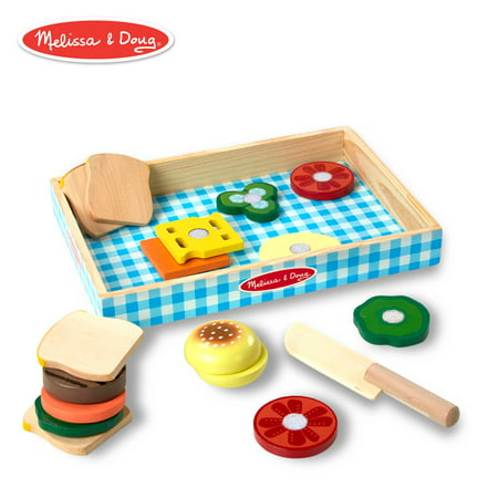 Melissa & Doug Sandwich-Making Set (Wooden Play Food, Wooden Storage Tray, High-Quality Materials, 16 (Best Wooden Play Food)