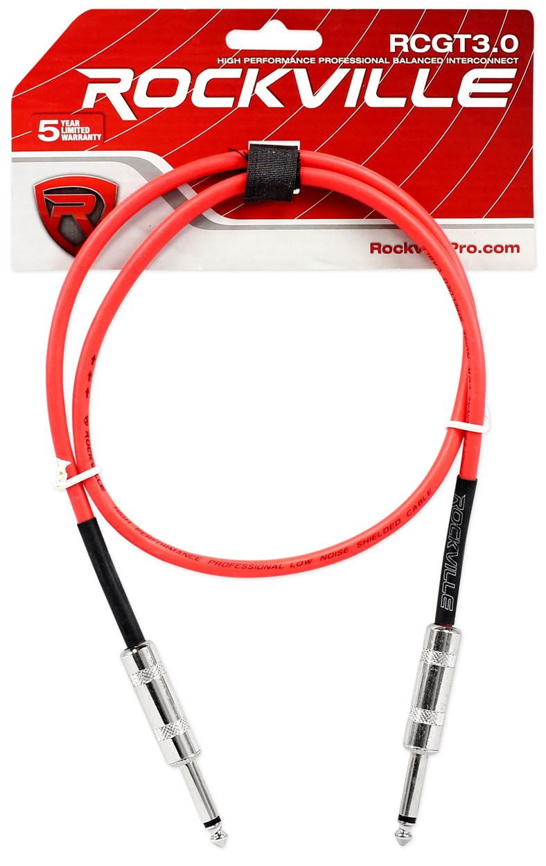 6 Rockville 3'  1/4" TS - 1/4'' TS Guitar/Instrument Cable (3 Colorsx 2 of each)