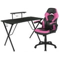 thumbnail image 2 of Emma + Oliver Black/Pink Gaming Desk Set with Cup Holder, Headphone Hook, and Monitor Stand, 2 of 12