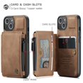 thumbnail image 4 of Dteck Case for Apple iPhone 13 mini 5.4-inch,Retro Magnetic Leather Card Holder Wallet Shockproof Case Hybrid Rubber Zipper Purse Kickstand Protective Cover for iPhone 13 mini,Brown, 4 of 6