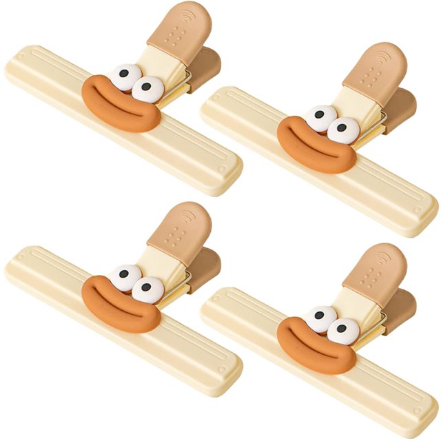 MOQIN 4-Pack Large Chip Bag Clips - Assorted Sizes Food Bag Clips Plastic Heavy Seal Grip, Strong Grip Kitchen Organizers with Cute Animal Designs for Chips/Pasta/Cereal