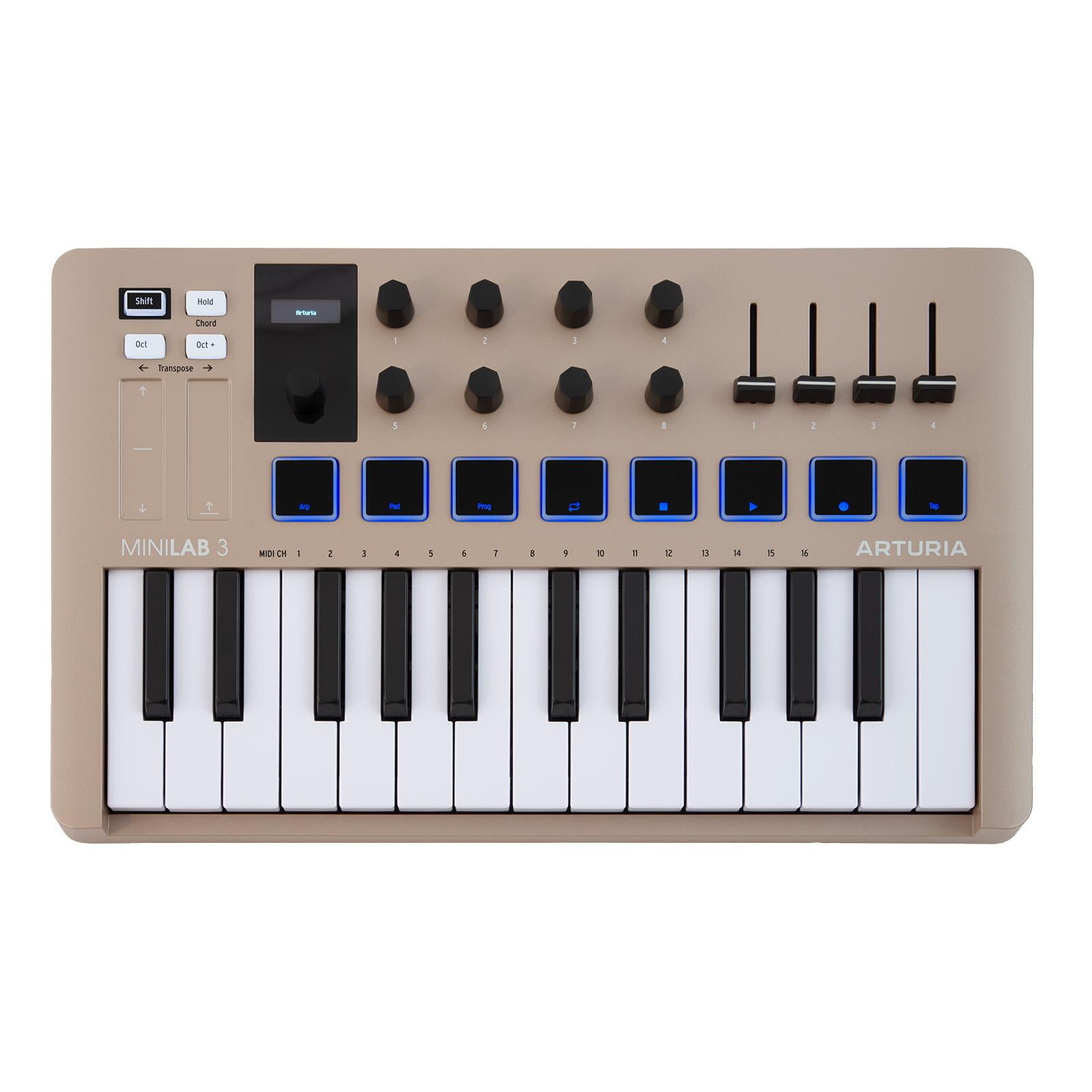 Arturia MiniLab 3 Champagne Universal MIDI Keyboard Controller with Case Package