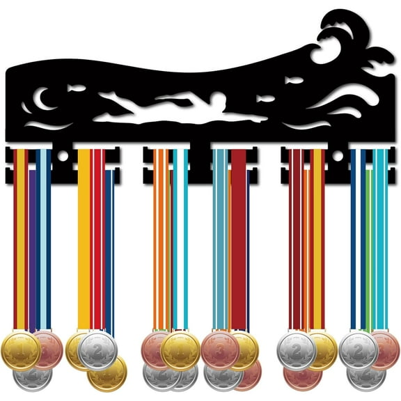 1 Set Swimming Medal Rack Display Acrylic Medal Hanger Wall Mounted Award Badge Ribbon Exhibition Holder for Swimmer Athlete Gifts Sport Competition Champion Winners Medalist 11.4x5.1in