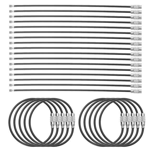 Uxcell 50pcs Wire Keychain Cable 6" Plastic Coated 2mm Stainless Steel Key Ring Cable Loop Rings Black