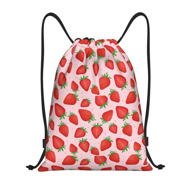 Fotbe Strawberries Bolsa Mochila con Cordón Estampada, Bolsa de Gimnasio Deportiva, Bolsa Cinch, Bolsa con Cordón para Hombres y Mujeres-Small